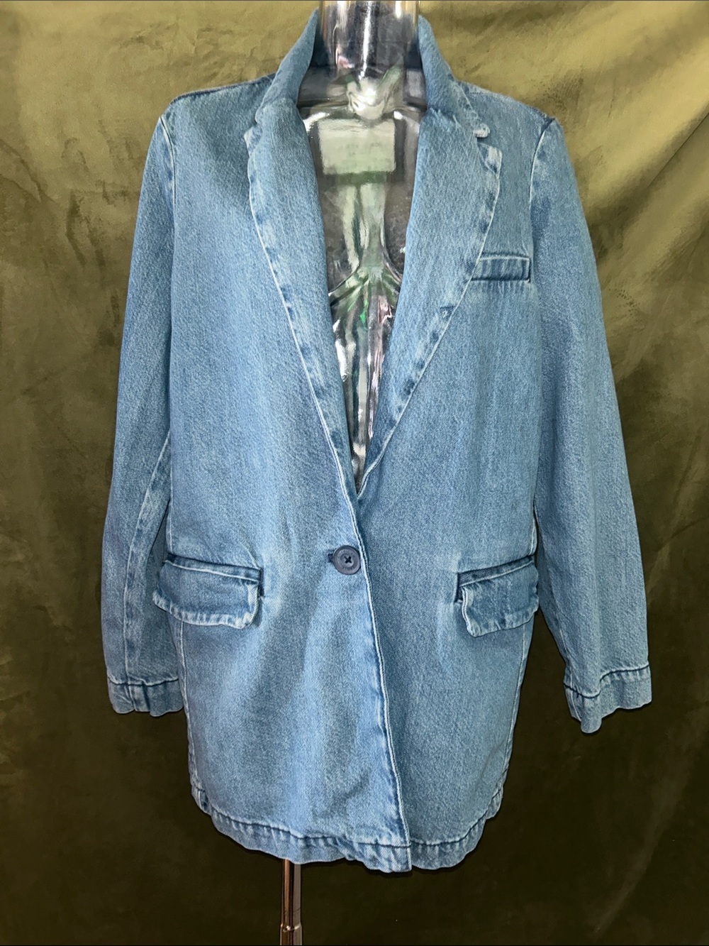 American Eagle Outfitters Light Blue Denim Blazer Jacket - Women